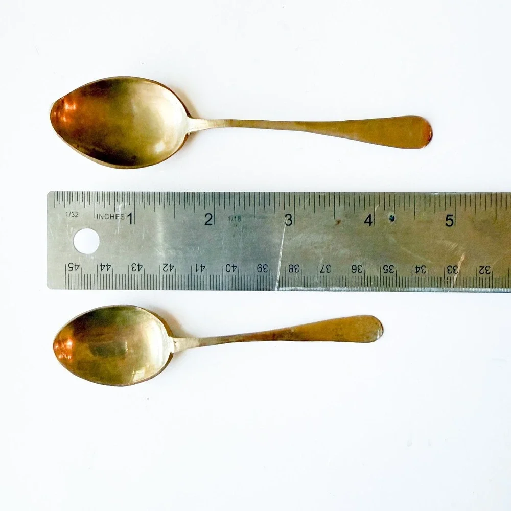 Vintage Hand Forged Brass Spoons Pair - Rustic‎ Primitive Farmhouse Kitchenware